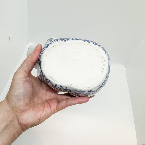 Vintage Delft Blue Cat Trinket Box Ceramic Hand Painted Floral Sleeping Kitten - Picture 6 of 7